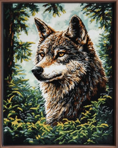 N.LANSHAN 11CT Diy Kreuzstich Set Wildes Wolfstier Kreuzstich-Ornament-Set Für Erwachsene Und Anfänger, Stickset Mit Zählmuster, Heimdekoration 40x50cm von N.LANSHAN