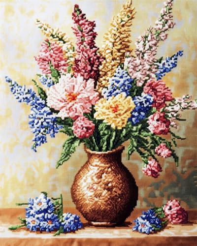 N.LANSHAN 11CT Diy Kreuzstich Stickpackungen Blumen In Einer Vase Stickvorlagen Stickbilder Vorgedruckt Kreuzstich Stickpackungen Stickpackung Cross Stitch 60x80cm von N.LANSHAN