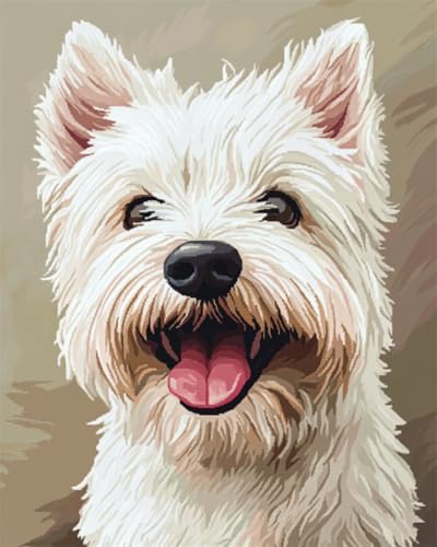 N.LANSHAN 11CT Diy Stickbilder Erwachsene West Highland White Terrier Hund Tier Kreuzstich Stickpackungen Vorgedruckt Erwachsene Anfänger Diy Stickpackung Set Sticken Kit 60x80cm von N.LANSHAN