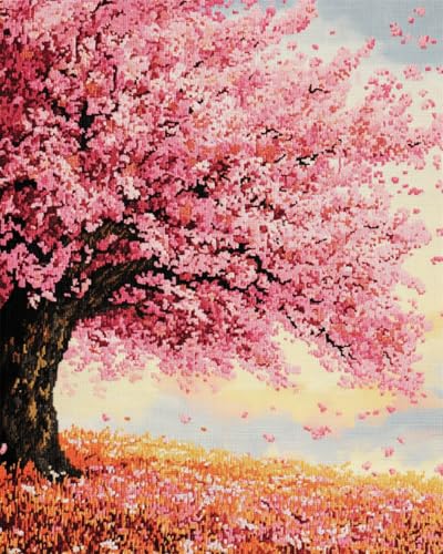 N.LANSHAN 11CT Diy Stickbilder Vorgedruckt Kreuzstich Anime Blumenbaumlandschaft Kreuzstich Stickpackungen Vorgedruckt Bilder Erwachsene Anfanger Diy Raumdekoration 30x40cm von N.LANSHAN