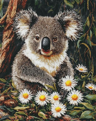 N.LANSHAN 11CT Diy Stickbilder Vorgedruckt Kreuzstich Koala Tier Und Weiße Gänseblümchen Stickvorlagen Stickbilder Vorgedruckt Kreuzstich Stickpackungen Stickpackung Cross Stitch 50x70cm von N.LANSHAN