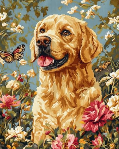 N.LANSHAN 11CT Diy Stickbilder Vorgedruckt Kreuzstich Labrador Hund Tier Vorgedruckt Sticken Set Stamped Cross Stitch Pre-Printed Pattern Stickerei Diy Home Decoration 30x40cm von N.LANSHAN