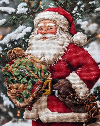 N.LANSHAN 11CT Diy Sticken Set Erwachsene Cartoon-Weihnachtsmann Stickvorlagen Stickbilder Vorgedruckt Kreuzstich Stickpackungen Stickpackung Cross Stitch 50x70cm von N.LANSHAN