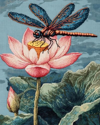 N.LANSHAN 11CT Diy Sticken Set Erwachsene Lotus- Und Libellentiere Vorgedruckt Sticken Set Stamped Cross Stitch Pre-Printed Pattern Stickerei Diy Home Decoration 30x40cm von N.LANSHAN