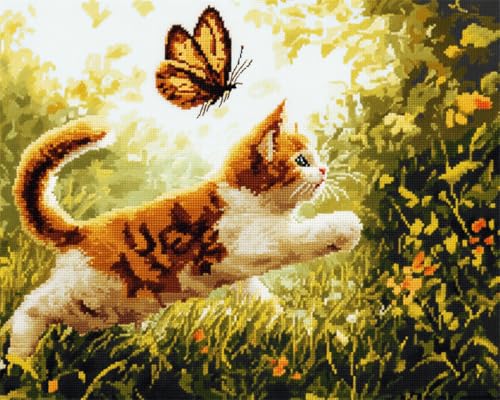 N.LANSHAN 11CT Diy Stickvorlagen Kreuzstich Katze, Tier Und Schmetterling Vorgedruckt Sticken Set Stamped Cross Stitch Pre-Printed Pattern Stickerei Diy Home Decoration 80x100cm von N.LANSHAN