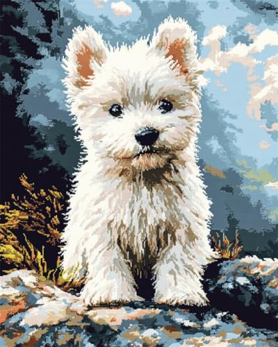 N.LANSHAN 11CT Diy Stickvorlagen Kreuzstich West Highland White Terrier Hund Tier Stickvorlagen Stickbilder Vorgedruckt Kreuzstich Stickpackungen Stickpackung Cross Stitch 50x70cm von N.LANSHAN