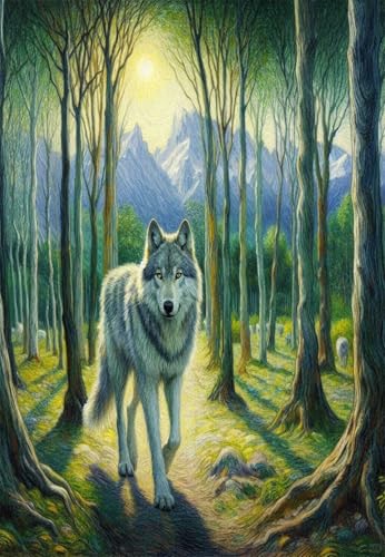 N.LANSHAN 11Ct Diy Kreuzstich Stickpackungen Wolf Tier Embroidery Kit Wald Ölgemäldekreuzstich Stickpackungen Vorgedruckt Bilder Erwachsene Anfanger Diy Raumdekoration 40x50cm von N.LANSHAN