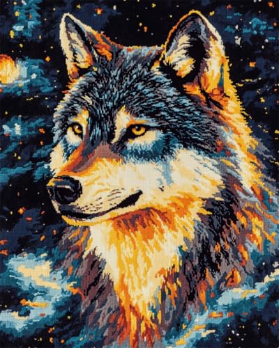 N.LANSHAN DIY Knüpfen Set Teppich Fantasy Wolf DIY Bastelset Bunte Tiere Knüpfhaken Teppich Kits Für Anfänger DIY Handarbeit Häkelteppich Kit Heimdeko 100x140cm von N.LANSHAN