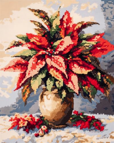 N.LANSHAN DIY Knüpfstern Set Knüpfhakenset „Fantasieblumen“，Rote Blumen，Knüpfhakensets，Teppich，DIY Für Familie Und Freunde，Handarbeit，Kreuzstichset，Basteln，Geschenke 60x90cm von N.LANSHAN