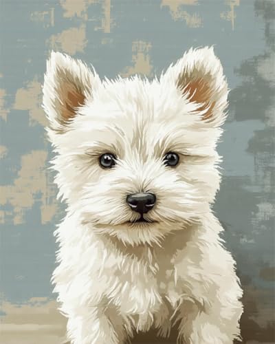 N.LANSHAN DIY Knüpfstern Set Knüpfset Für Teppiche Mit West Highland White Terrier，Welpe，Tier，Diy-Teppichherstellungsset Für Anfänger，Gobelin-Set，Stickset，Teppich，Fußmatte，Geschenk 90x120cm von N.LANSHAN