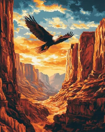 N.LANSHAN DIY Knüpfteppich Canyon Landschaft Knüpfhaken Set Adler Tier DIY Teppich Herstellung Handwerk Für Mit Farbe Bedruckt Leinwand Häkeln Stickerei Teppich Set Home Decor 100x140cm von N.LANSHAN