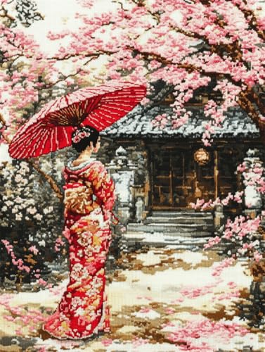 N.LANSHAN DIY Knüpfteppich Japanisches Geisha-Knüpfteppich-Set，Anime-Landschaft，Diy-Knüpfteppich-Sets，Häkelset Für Anfänger，Teppichherstellungssets Mit Bedruckter Leinwand，Geschenk 80x115cm von N.LANSHAN