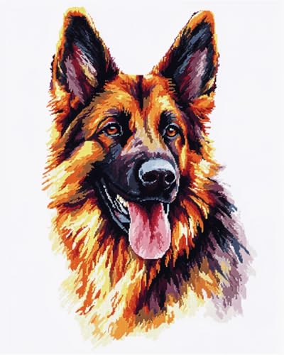 N.LANSHAN DIY Knüpfteppich Knüpfset Mit Hundeportrait，Knüpfset Für Teppiche Mit Deutschem Schäferhund，Stickset，Knüpfset Für Anfänger，Bastelset Für Dekoration 100x140cm von N.LANSHAN