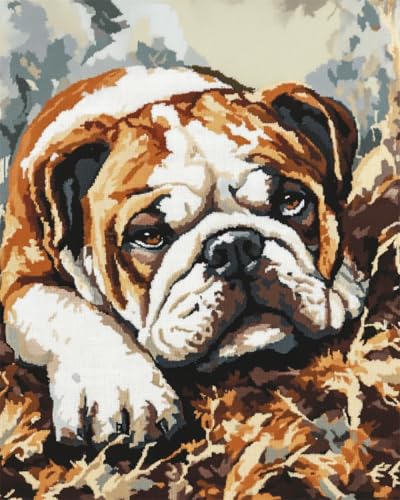 N.LANSHAN DIY Knüpfteppich Niedliches Knüpfhakenset Mit Hund，Bulldogge，Tier，Diy-Knüpfhaken-Teppichherstellungssets Für Anfänger，Unfertiger Häkel-Gobelin-Stickteppich 55x75cm von N.LANSHAN