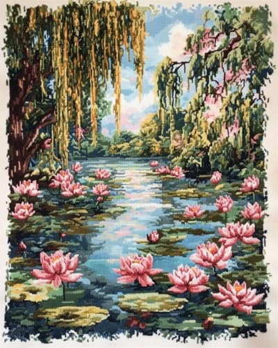 N.LANSHAN DIY Knüpfteppich Pink Lotus DIY Bastelset Fantasy Blumen Knüpfhaken Teppich Kits Für Anfänger DIY Handarbeit Häkelteppich Kit Home Decor 100x140cm von N.LANSHAN