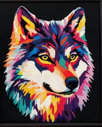 N.LANSHAN DIY Knüpfteppich Zum Selber Knüpfen Fantasy Wolf Knüpfteppich Set Bunte Tiere DIY Knüpfteppich Set，Teppich Teppich Herstellung Set，Kreuzstich Sticksets Handarbeit Bastelteppich 90x120cm von N.LANSHAN