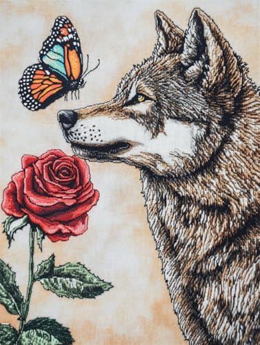 N.LANSHAN DIY Knüpfteppich Zum Selber Knüpfen Knüpfhakenset „Der Wolf Und Die Rose“，Fantasietiere，Diy-Knüpfteppich，Heimteppich-Teppichherstellungssets Aus Canvas，Knüpfhakensets Für Anfänger 60x90cm von N.LANSHAN