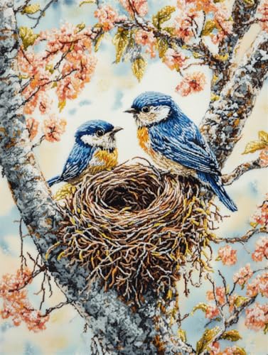 N.LANSHAN DIY Knüpfteppich Zum Selber Knüpfen Knüpfkissen-Set „Vogel Im Nest“，Fantasietiere，Knüpfteppich-Set，Stickset，Knüpfteppich Für Anfänger，Bastelsets，Dekoration 55x75cm von N.LANSHAN