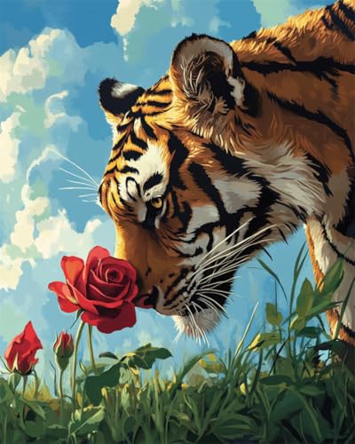 N.LANSHAN DIY Teppich DIY Set Fantasie-Tiger Und Rosen Knüpfteppich-Set Für Anfänger,Stickset,3D-Bastelsets,Dekoration 60x90cm N.LANSHAN DIY Teppich DIY Set Fantasie-Tiger Und Rosen Knüpfteppich-Set Für Anfänger,Stickset,3D-Bastelsets,Dekoration 60x90cm von N.LANSHAN