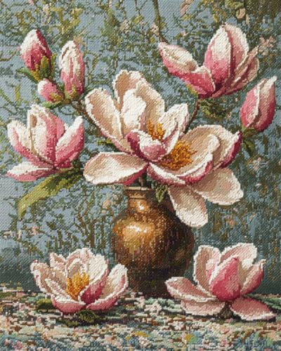 N.LANSHAN DIY Teppich Knüpfen Set Knüpfkissen-Set Mit Rosa Magnolien，Fantasieblumen，Diy-Knüpfteppich-Set，Kit Zur Teppichherstellung，Kreuzstich-Stickerei-Set，Handarbeits-Bastelteppich 60x90cm von N.LANSHAN