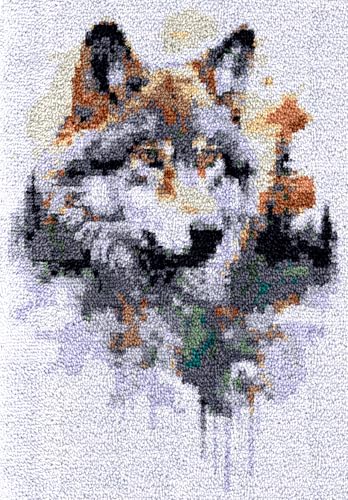 N.LANSHAN Diy Knüpfen Set Teppich Aquarell Wolf Diy Bastelset Waldtiere Knüpfset Stickset，Knüpfteppich Für Erwachsene Und Anfänger，Bastelsets Dekoration 20x15in von N.LANSHAN