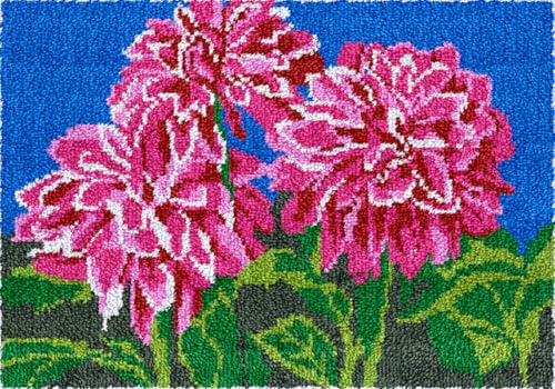 N.LANSHAN Diy Knüpfen Set Teppich Knüpfhakenset Mit Roten Dahlien，Rote Blumen，Knüpfhakensets Zum Selbermachen Von Teppichen Mit Buntem Musteraufdruck，Stickset，Nähsets 35x46in von N.LANSHAN