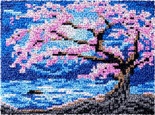 N.LANSHAN Diy Knüpfen Set Teppich Rosa Blumenbaum-Bastelset，Anime-Landschaft，Knüpfteppich-Set，Stickset，Knüpfteppich Für Erwachsene Und Anfänger，Bastelsets，Dekoration 39x55in von N.LANSHAN