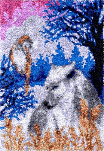 N.LANSHAN Diy Knüpfen Set Teppich Wolf Und Eule Diy-Bastelset Fantasy-Tiere Teppich-Set Für Erwachsene Diy-Bastelset Knüpfteppich-Set Gobelin-Kissen Vorgedruckte Muster 20x15in von N.LANSHAN