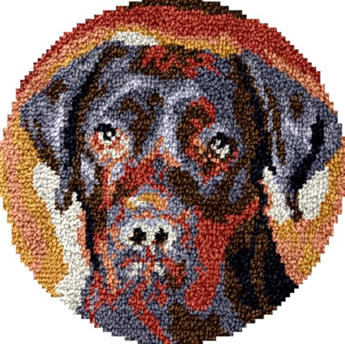 N.LANSHAN Diy Knüpfstern Set Knüpfset Für Runden Teppich，Labrador Retriever，Tier，Teppich-Herstellungsset Für Erwachsene，Diy-Knüpfset，Tapisserie，Kissen，Vorgedruckte Muster 23x23in von N.LANSHAN