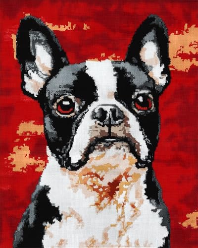 N.LANSHAN Diy Knüpfteppich Bulldogge Tier Knüpfhaken Kissen Kits Cartoon Hund Diy Teppich Herstellung Handwerk Für Mit Farbe Bedruckt Leinwand Häkeln Stickerei Teppich Set Home Decor 80x115cm von N.LANSHAN