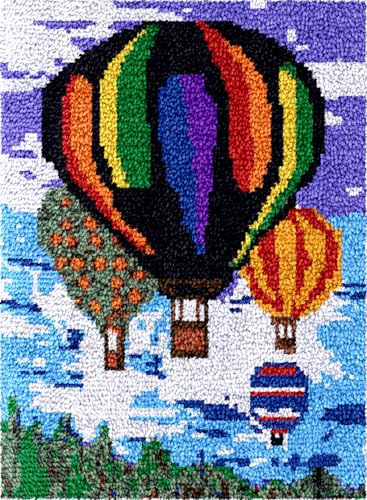 N.LANSHAN Diy Knüpfteppich Buntes Heißluftballon-Knüpfhakenset，Cartoon-Landschaft，Knüpfhaken-Teppich-Set Für Erwachsene Und Anfänger，Diy-Handarbeit，Häkelteppich-Set，Heimdekoration 39x55in von N.LANSHAN