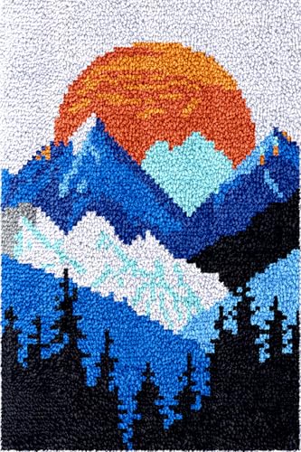 N.LANSHAN Diy Knüpfteppich Diy-Bastelset Mit Bergen Und Sonnenuntergang，Abstrakte Landschaft，Knüpfhaken-Set，Diy-Teppichherstellung，Basteln Mit Buntem Muster，Stickset，Nähsets 23x35in von N.LANSHAN