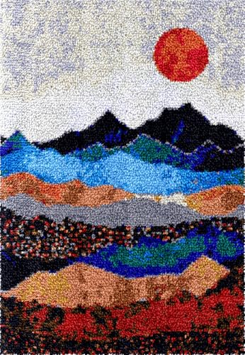 N.LANSHAN Diy Knüpfteppich Knüpfhaken-Set „Colored Mountains“，Abstrakte Landschaft，Diy-Teppichherstellungsset Für Erwachsene，Kreuzstichset，Teppichherstellung，Handarbeit Für Anfänger，Heimdekor 21x29in von N.LANSHAN