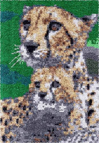 N.LANSHAN Diy Knüpfteppich Knüpfhakenset Mit Zwei Leoparden，Wildtiere，Diy-Knüpfhakensets，Handarbeit，Stickerei，Gobelin，Teppichherstellung，Geschenk Für Erwachsene，Heimwerker 21x29in von N.LANSHAN