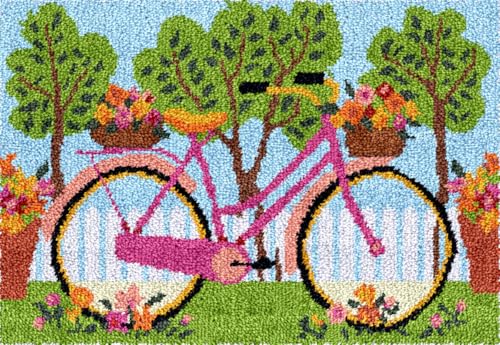 N.LANSHAN Diy Knüpfteppich Knüpfkissen-Set Mit Cartoon-Fahrrad，Bunte Blumen，Diy-Knüpfteppich-Set，Kit Zur Teppichherstellung，Kreuzstich-Stickerei-Set，Handarbeit，Bastelteppich 20x15in von N.LANSHAN