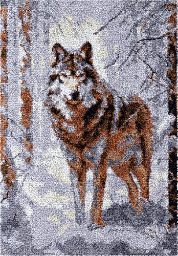 N.LANSHAN Diy Knüpfteppich Timberwolves Knüpfhakenset Fantasy Tiere Teppichherstellungsset Für Erwachsene Diy Bastelset Knüpfhakenteppichset Gobelinkissen Vorgedruckte Muster 35x46in von N.LANSHAN