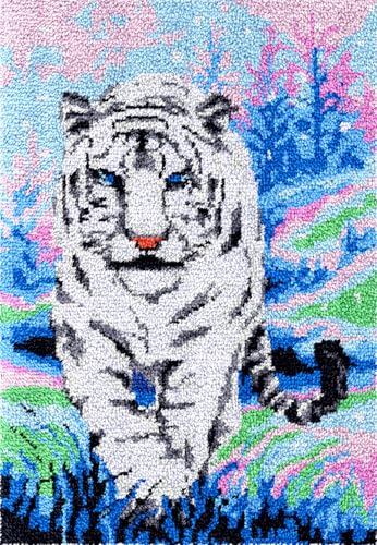 N.LANSHAN Diy Knüpfteppich Weißer Tiger，Tier-Bastelset，Fantasielandschaft，Diy-Häkelsets，Sticksets，Häkelsets Für Anfänger，Handarbeiten，Basteln Für Die Inneneinrichtung 35x46in von N.LANSHAN