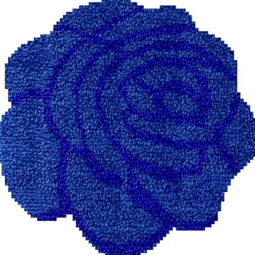 N.LANSHAN Diy Knüpfteppich Zum Selber Knüpfen Knüpfhaken-Sets Für Runde Teppiche Für Erwachsene，Blaue Rose，Diy-Knüpfhaken-Sets Für Teppiche Für Anfänger，Unfertiger Häkel-Gobelin-Stickteppich 23x23in von N.LANSHAN