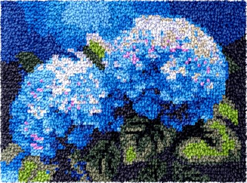 N.LANSHAN Diy Teppich Knüpfen Set Blaues Hortensien-Bastelset，Fantasieblumen，Knüpfhaken-Sets，Diy-Teppichherstellung，Basteln Mit Buntem Muster，Stickset，Nähsets 39x55in von N.LANSHAN