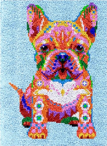 N.LANSHAN Diy Teppich Knüpfen Set Color Bulldog Diy Bastelset Fantasy Animals Knüpfteppich Set Stickset，Knüpfteppich Für Erwachsene Und Anfänger，Bastelsets Dekoration 39x55in von N.LANSHAN