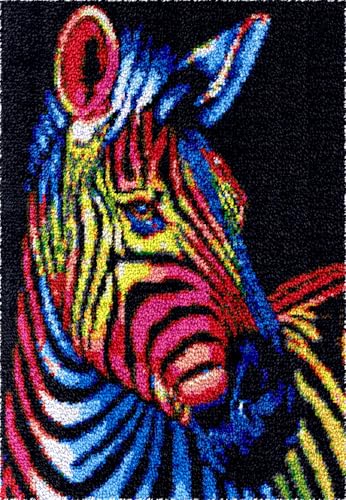 N.LANSHAN Diy Teppich Knüpfen Set Knüpfhakenset Mit Zebra-Tieren，Bunte Tiere，Knüpfhakensets Zum Selbermachen Von Teppichen Mit Aufgedrucktem Buntem Muster，Stickset，Nähsets 35x46in von N.LANSHAN