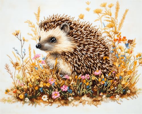 N.LANSHAN Diy Teppich Knüpfen Set Knüpfkissen-Set Mit Igel Und Blumen，Cartoon-Tiere，Diy-Knüpfteppich-Set，Häkelset Für Anfänger，Teppich-Set Mit Bedruckter Leinwand，Geschenk 80x115cm von N.LANSHAN