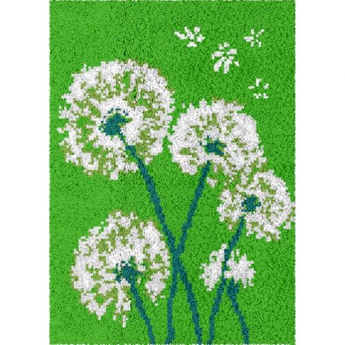 N.LANSHAN Diy Teppich Knüpfen Set Weiße Pusteblumen Diy Bastelset Fantasieblumen Diy Teppichherstellungssets Für Erwachsene Anfänger Gobelinsets Sticksets Teppich Fußmatte Geschenk 31x45in von N.LANSHAN