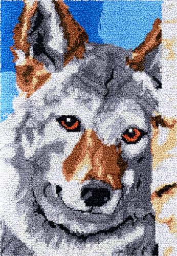 N.LANSHAN Diy Teppich Knüpfen Set Wolf Tier Knüpfhaken Set Wolf Portrait Diy Knüpfhaken Kits Handarbeit Stickerei Gobelin Teppich Teppichherstellung Erwachsene Heimwerker Geschenk 35x46in von N.LANSHAN