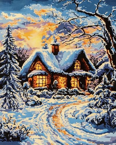 N.LANSHAN Diy-Teppich Knüpfstern Knüpfhakenset Winterhütte Fantasielandschaft DIY Knüpfhakensets Handarbeit Stickerei Gobelin Teppich Teppichherstellung Diy-Enthusiasten Geschenk 80x115cm von N.LANSHAN