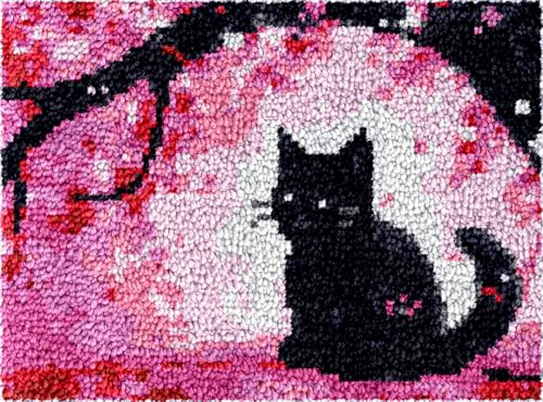 N.LANSHAN Diy-Teppich Knüpfstern Knüpfteppich-Set Mit Cartoon-Motiv，Schwarze Katze，Fantasie-Blumenbaum，Diy-Knüpfteppich-Set，Kit Zur Teppichherstellung，Kreuzstich-Stickerei-Set，Handarbeit，Bast 39x55in von N.LANSHAN