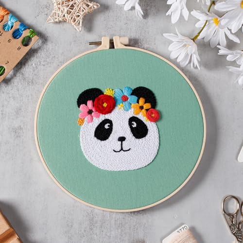 N.LANSHAN Embroidery Kit Stanznadel-Set Mit Cartoon-Tieren，Panda Und Blumen，Stickset Für Anfänger，Diy-Kreuzstich，Gestempeltes 3D-Stickset Für Kunsthandwerk，Nähen 30x30cm von N.LANSHAN