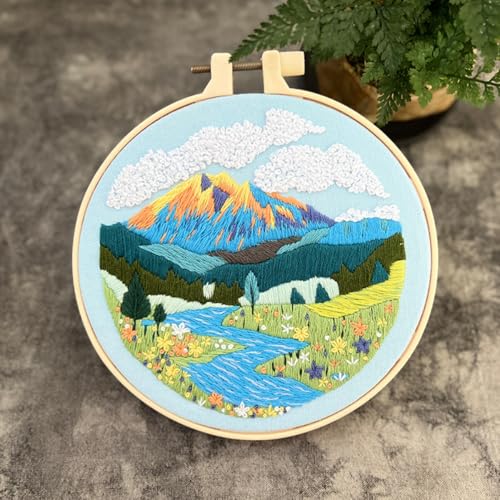 N.LANSHAN Kreuzstich Set Vorgedruckt Berge，Seen，Wälder，Punch Needle Kit Landschaft Nadelspitze Sticksets Für Erwachsene，Diy Handwerk Handgefertigte Stickset Mit Nadel Und Faden 30x30cm von N.LANSHAN