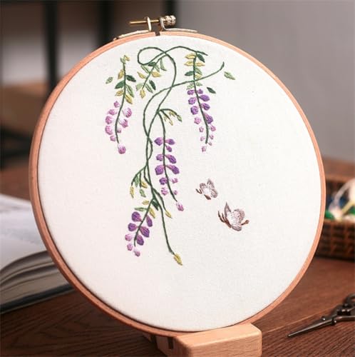 N.LANSHAN Kreuzstich Set Vorgedruckt Lila Blumen Stanznadel Set Einfaches Blumen Stickset Für Erwachsene Anfänger Stickmuster，Stickrahmen，Handarbeitsset Diy Basteln 30x30cm von N.LANSHAN