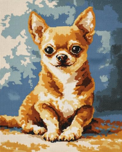 N.LANSHAN Teppich DIY Set Chihuahua-Hundetier-Bastelset，Haustierhund，Diy-Knüpfteppich-Herstellungssets Für Anfänger，Unfertiger Häkel-Gobelin-Stickteppich 55x75cm von N.LANSHAN